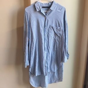 Blue and white striped tunic button down